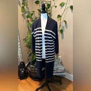 Women’s Navy and White Open-Front Cardigan